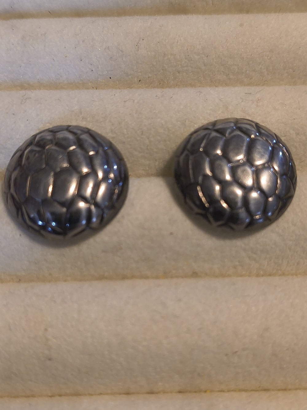 Sterling Silver Snakeskin Pattern Round Button Stud Earrings - Stamped 925
